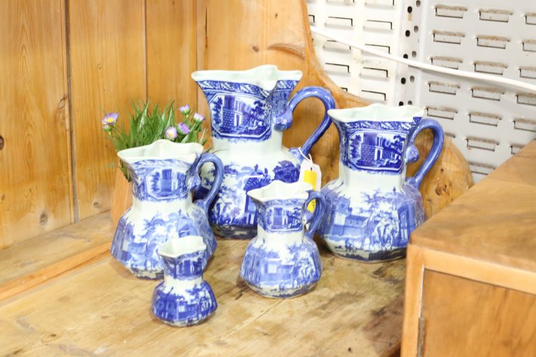 5 Piece Blue and White China Jug Set