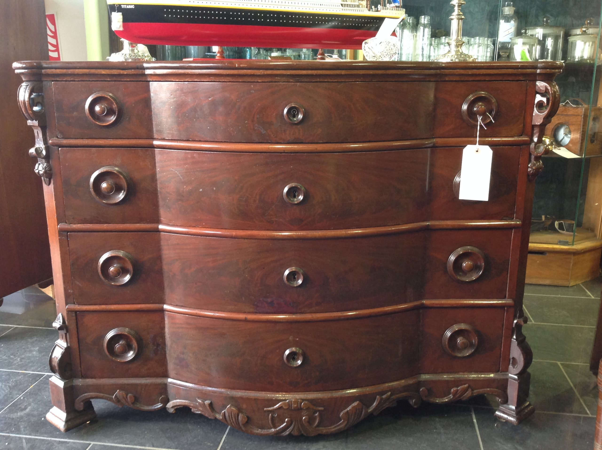Solid Mahogany Victorian Serpentine Front Dresser On The Square
