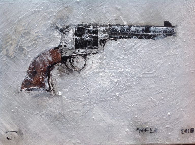Mixed-media painting of Colt .45