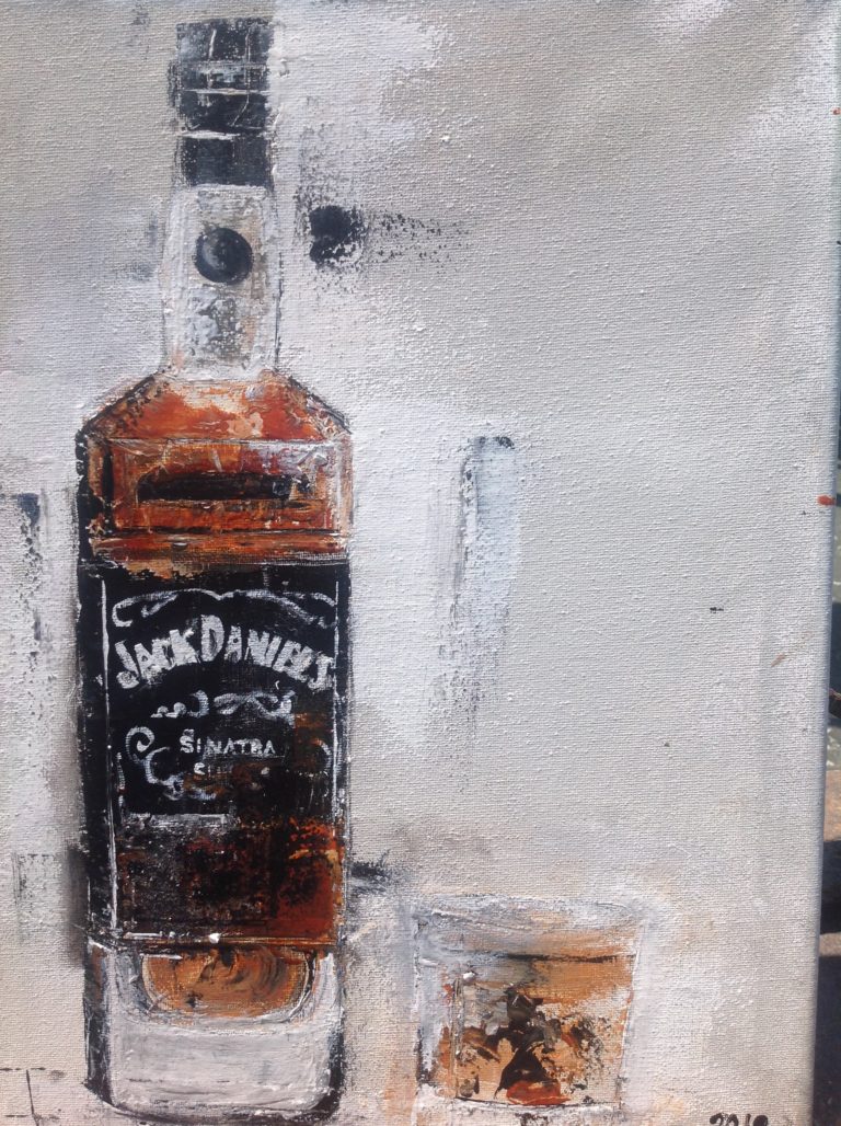 Mixed-media painting of Jack Daniels