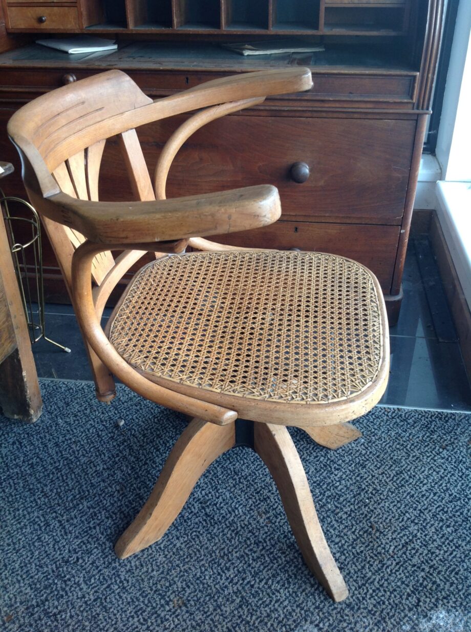 Vintage Bentwood Rattan Swivel Desk Chair On The Square Emporium