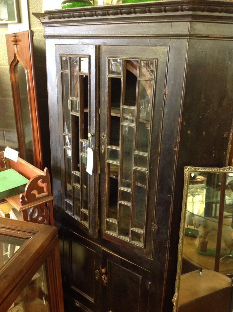 Irish Georgian Wood Corner Cabinet with Glazed Doors