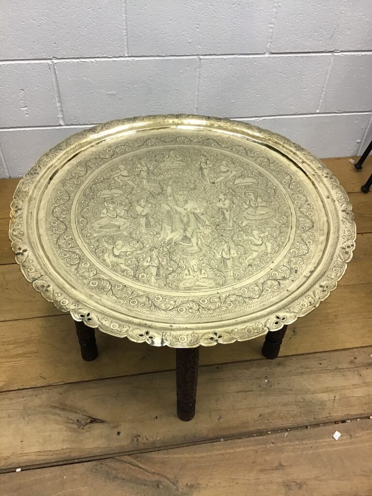Solid Brass Plate Top Folding Occasional Table