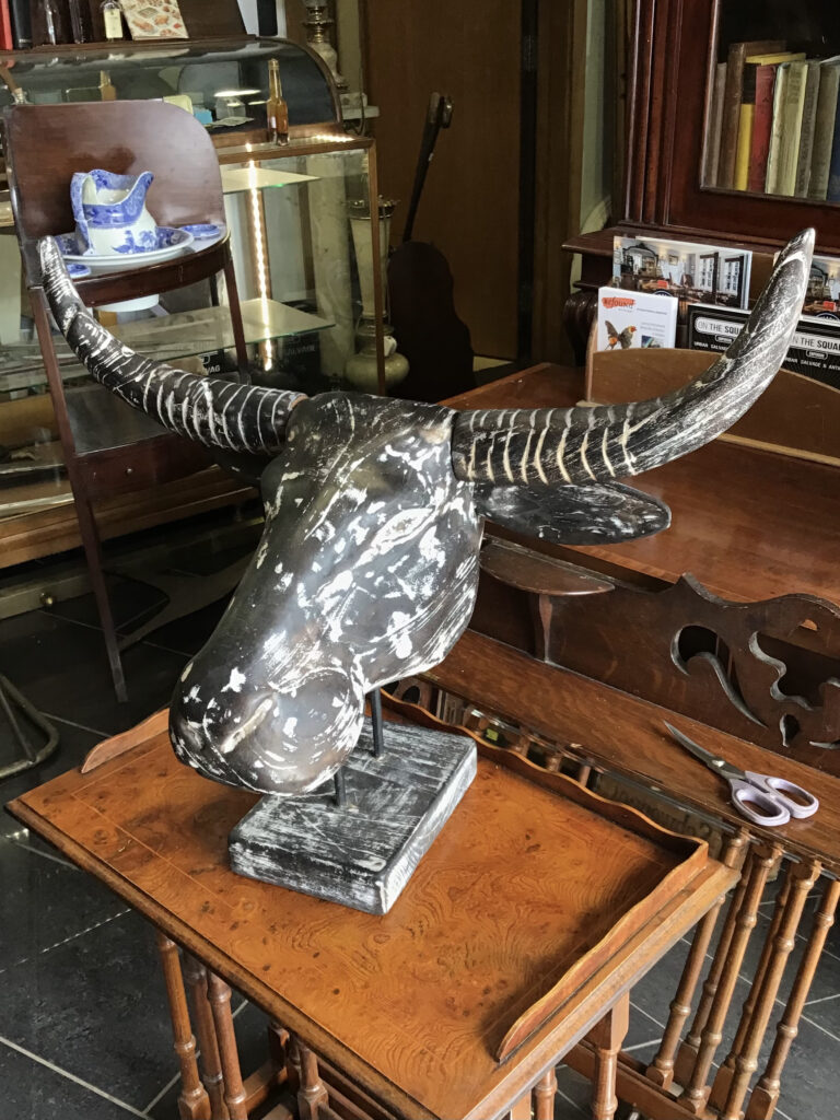 Wooden Buffalo Head Statue