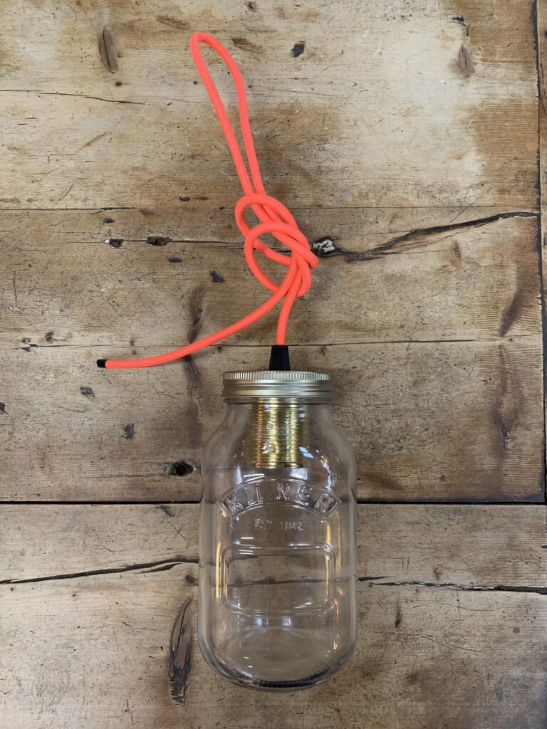 Kilner jar glass lamp - Fluorescent orange flex