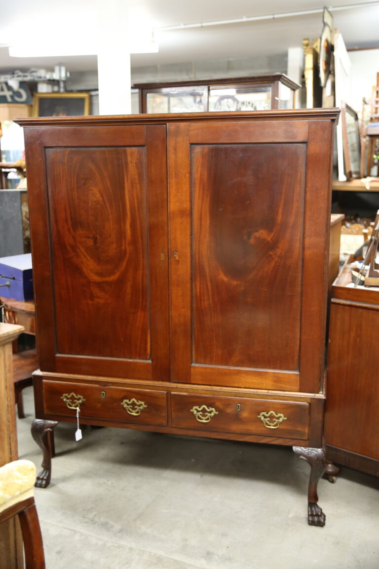 19th C. Irish Dwarf Linen Press in Cuban Mahogany