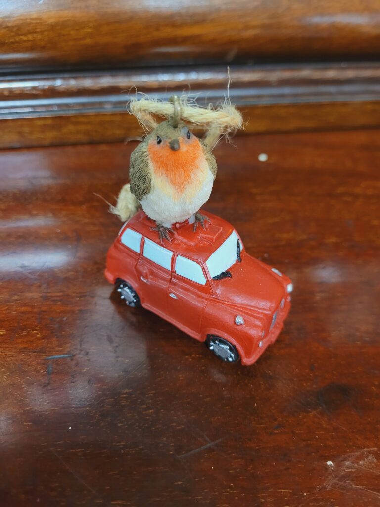 Robin on Car Bauble