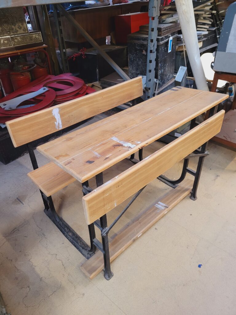 Vintage Iron and Wood 2-Seat School Desk