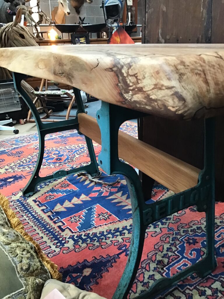 Beech Slab Industrial Console Table