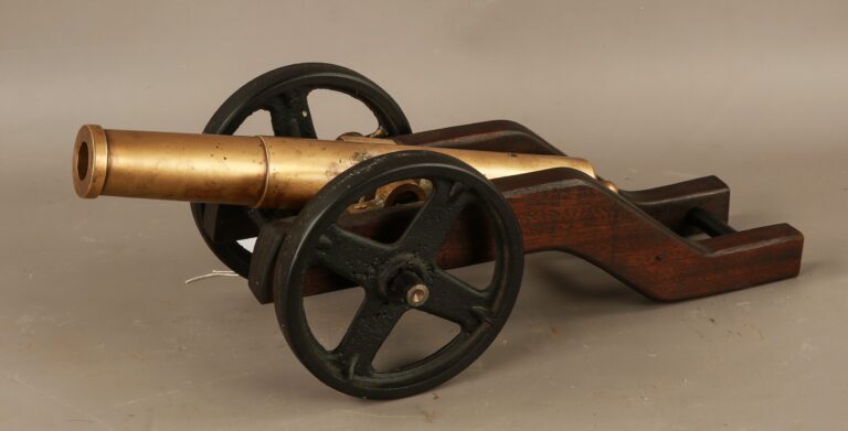 Antique Brass Starting Cannon On Scratch-built Cradle