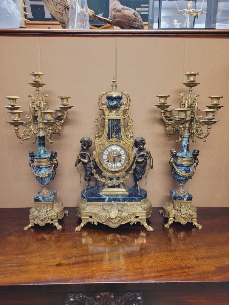 Franz Hermie Mantle Clock & Candelabras