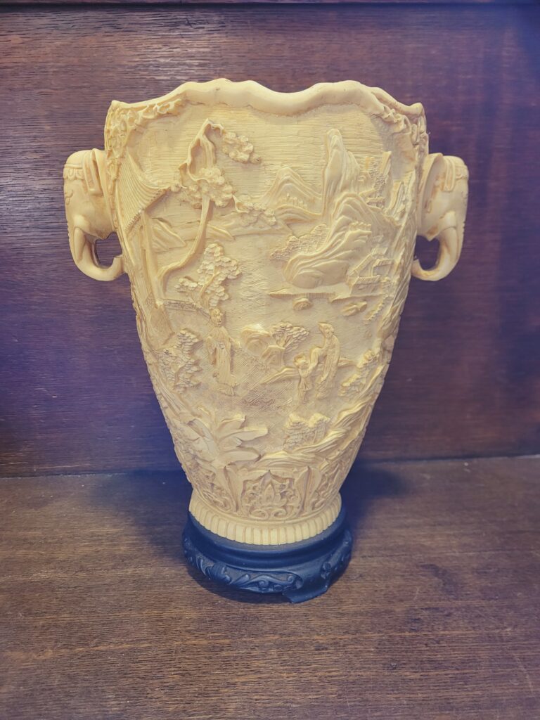 Japanese Carved Faux Ivory Vase