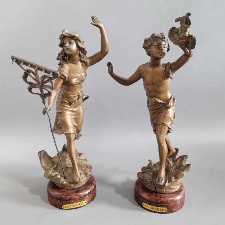 Pair of Hunt & Harvest Spelter Statuettes