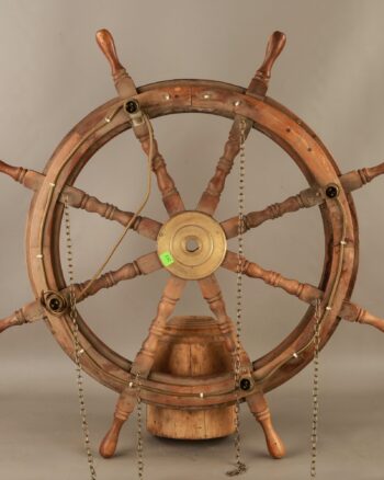 Antique Wood and Brass Ships Wheel Chandelier