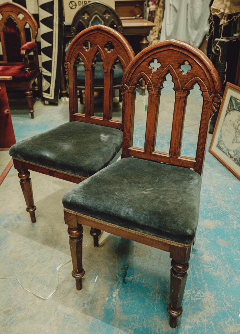 Pair of Ornate Blue Velvet Chairs