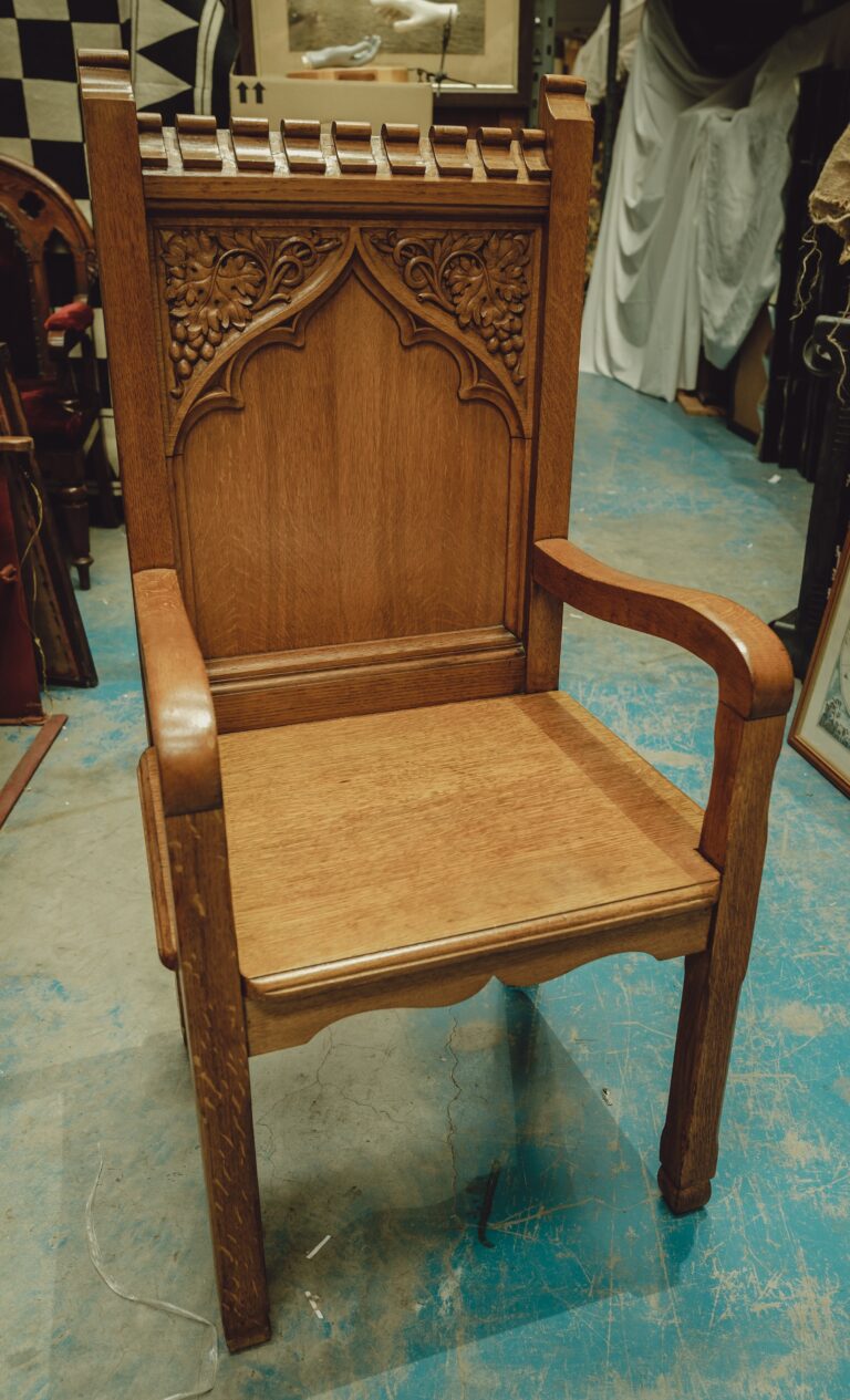 Ecclesiastical Arm Chair With Embossed Grape Vine Pattern