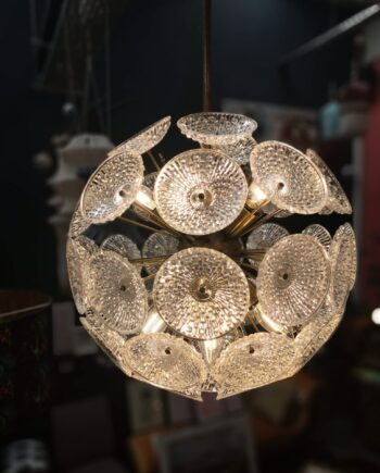 Modernist Dandelion 10-light Sputnik Chandelier Glass & Brass, 1960s