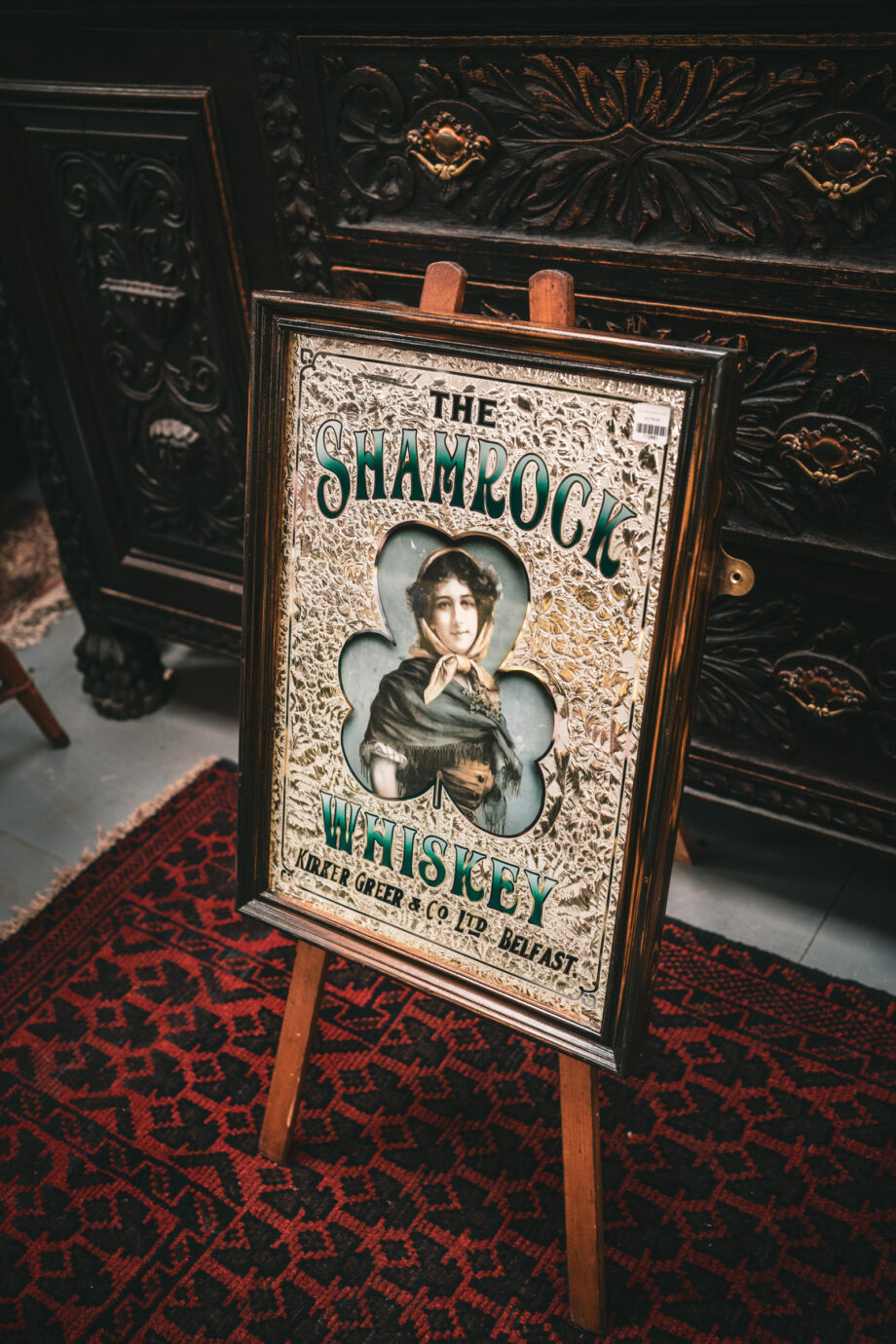 Shamrock Whiskey Hand Painted Mirror with Lady