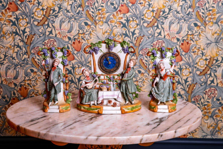 Porcelain Manteltop Clock and Figures