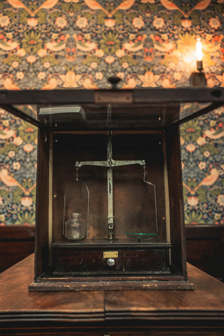 Vintage Wood and Glass Encased Scale