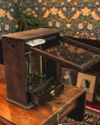 Vintage Wood and Glass Encased Scale
