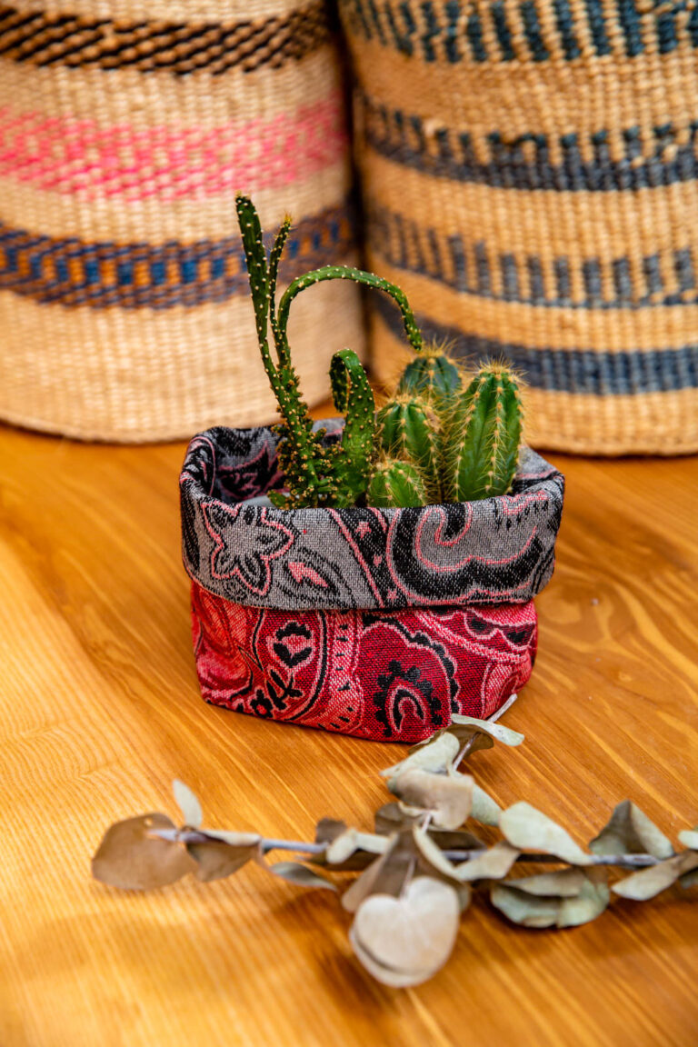 Pink Paisley Handmade Fabric Pot