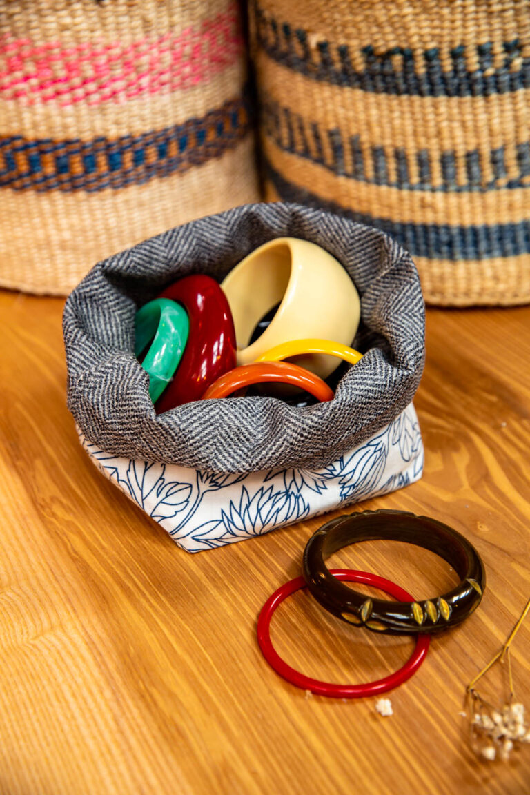 Blue Floral x Tweed Handmade Fabric Pot