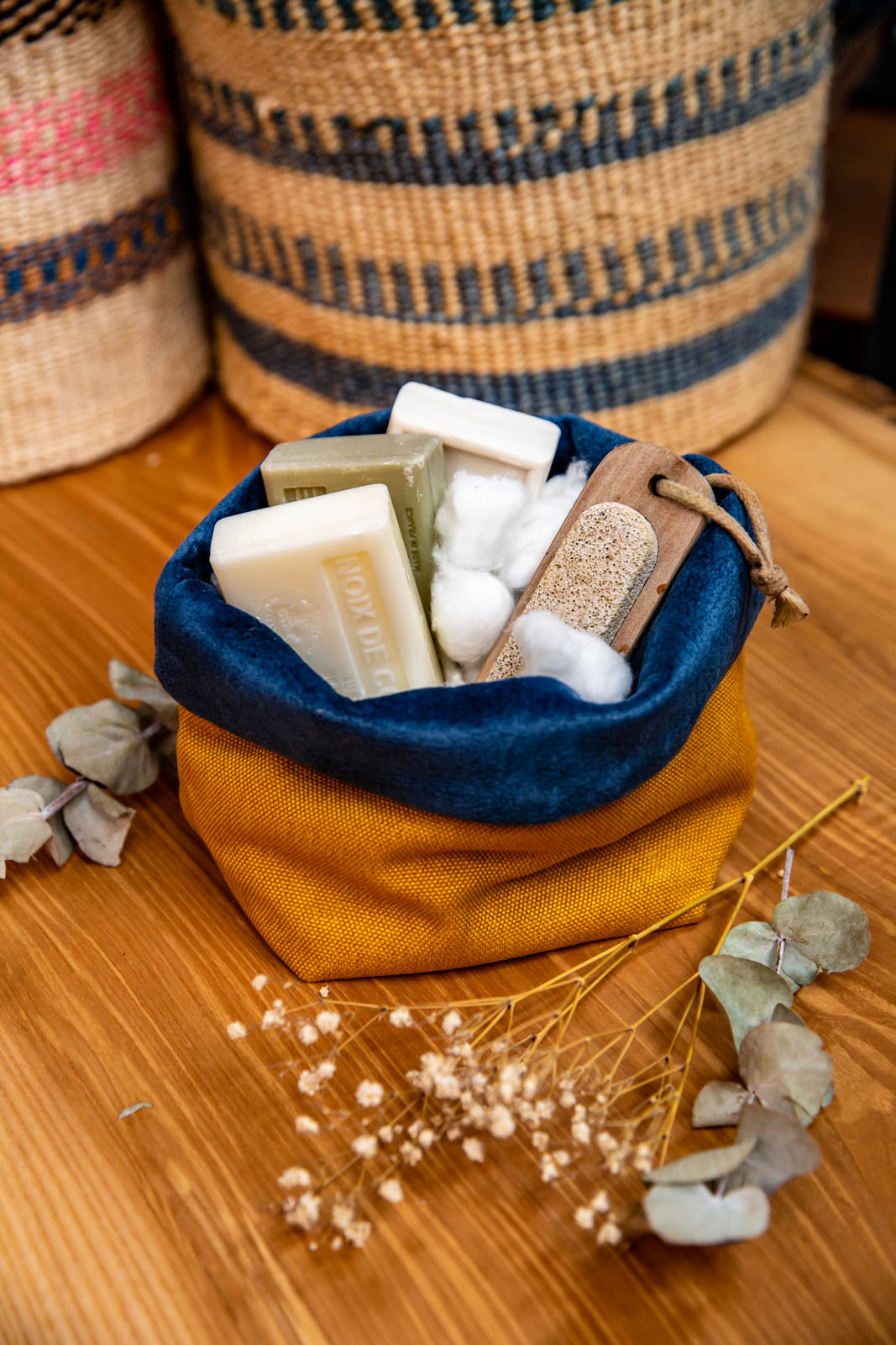 Yellow x Navy Handmade Fabric Pot