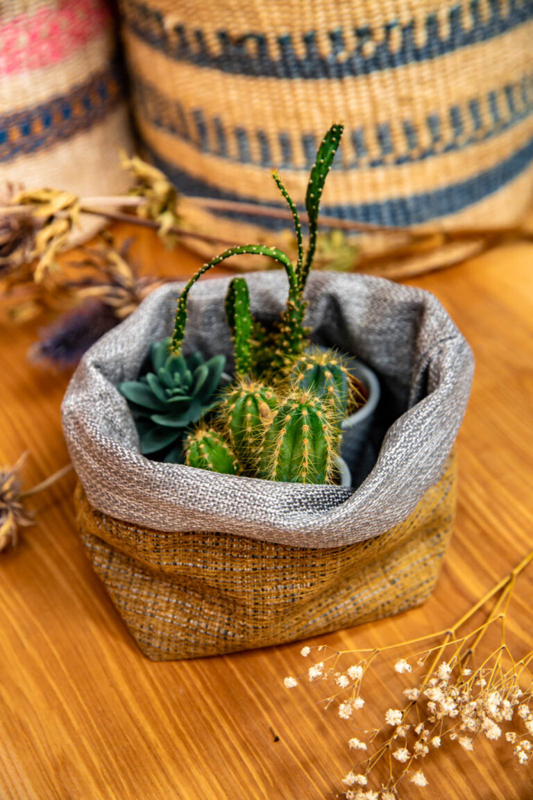 Gold x Grey Handmade Fabric Pot