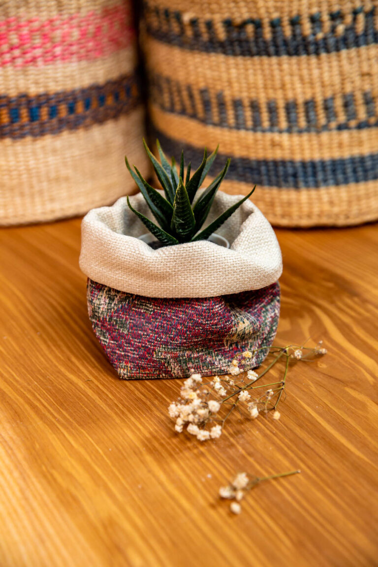 Pink Floral x Wheat Handmade Fabric Pot