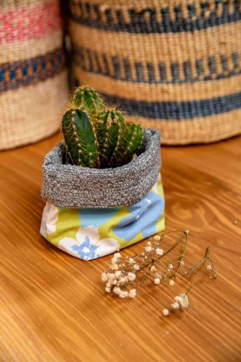 Sea blue x Grey Handmade Fabric Pot