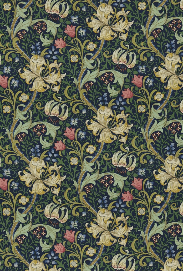 Golden Lily (Midnight/Green) Morris & Co Fabric