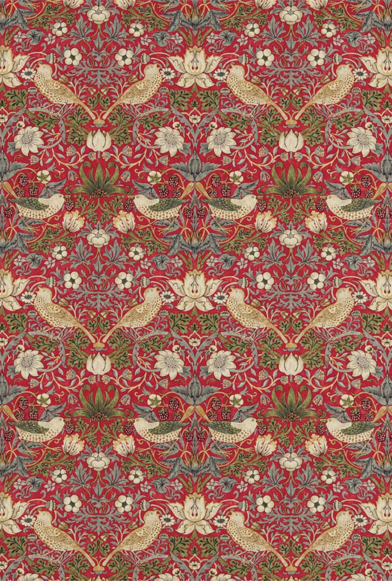 Strawberry Thief (Crimson/Slate) Morris & Co Fabric 212563