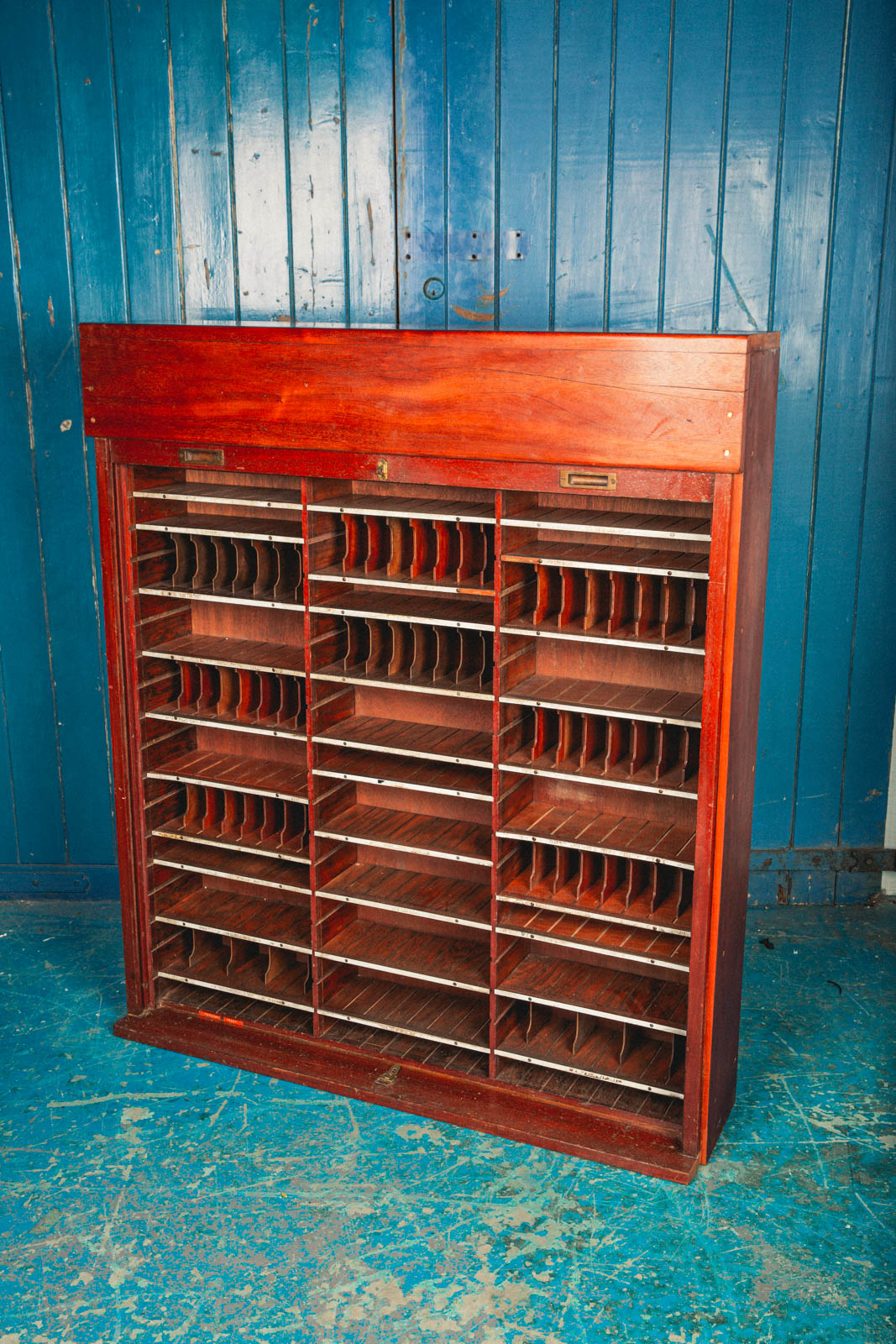 Teak Roller Front Tambour Unit