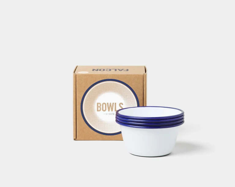 12cm Enamel Bowls - White and Blue Rim