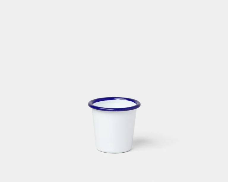 Enamel Mini Tumbler -  White with Blue rim