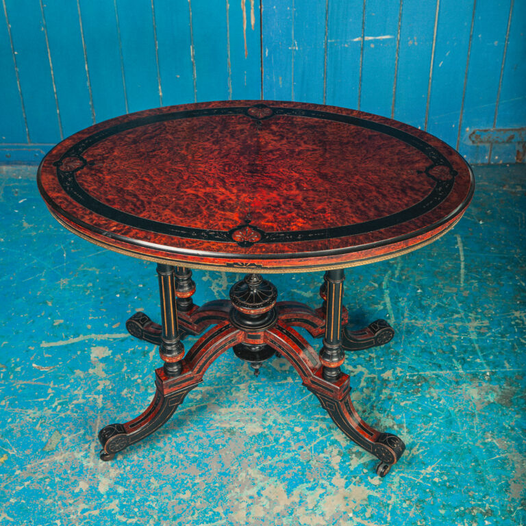 Victorian Burr Walnut, Ebony & Mahogany Table