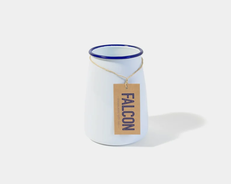 Enamel Utensil Pot -  White with Blue rim
