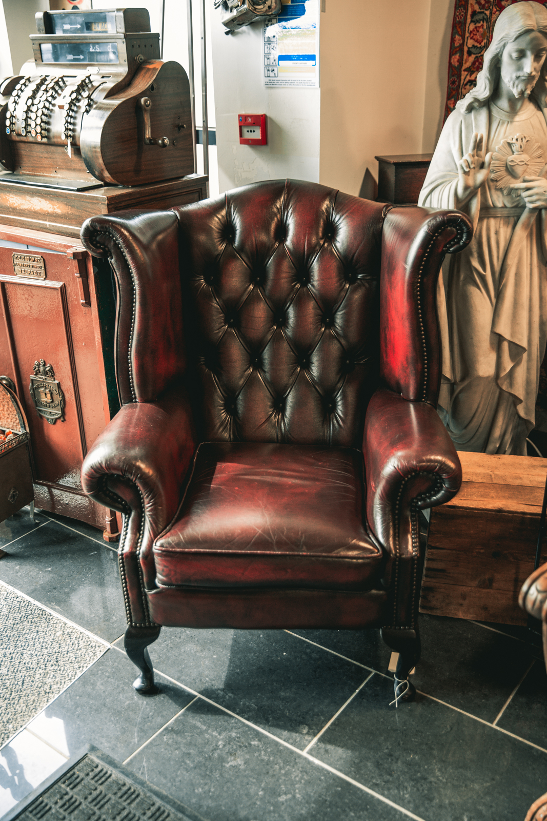Red Leather Wing Back Chesterfield Chair On The Square Emporium
