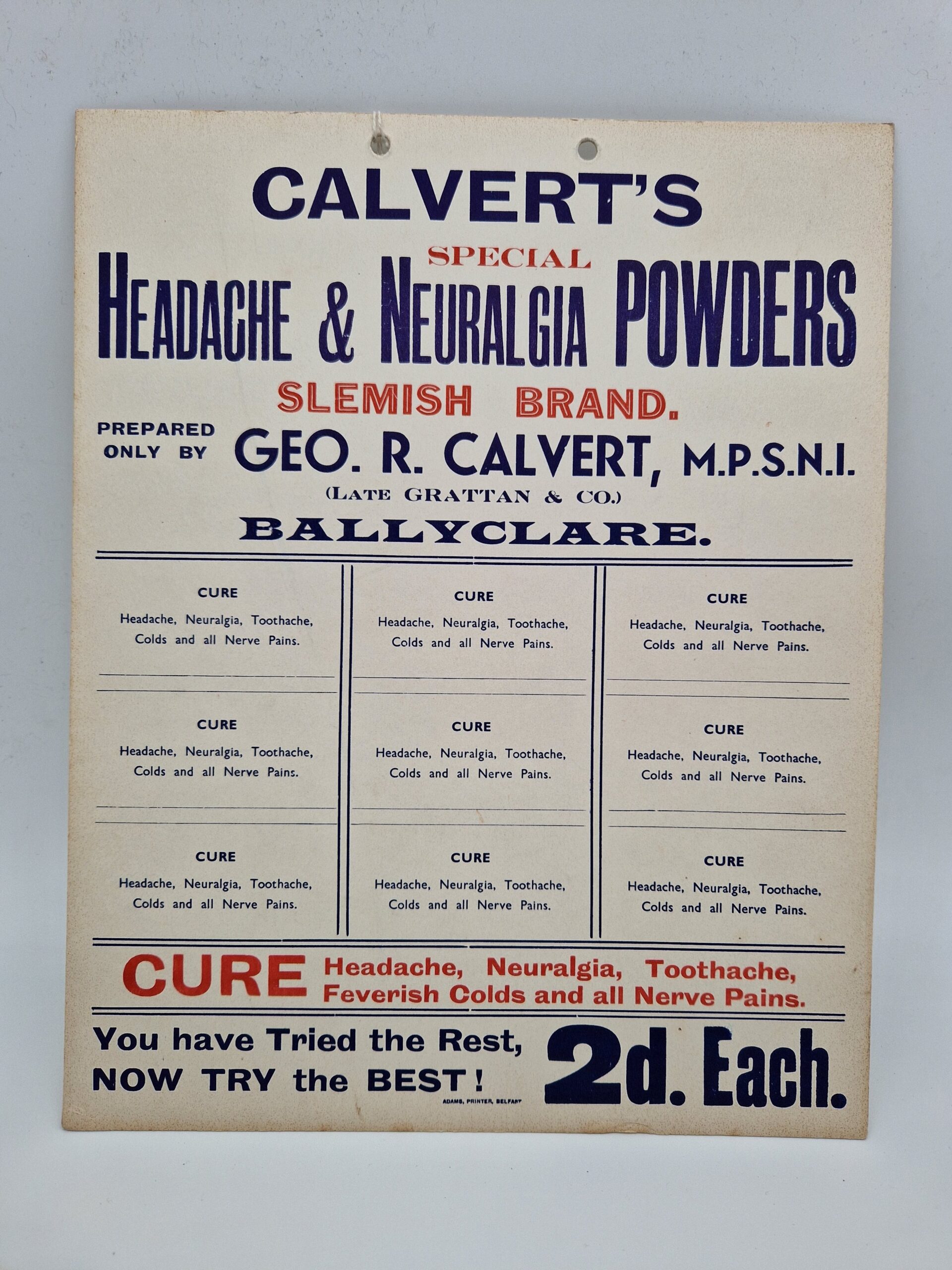 Calvert’s Chemist Ballyclare Advert