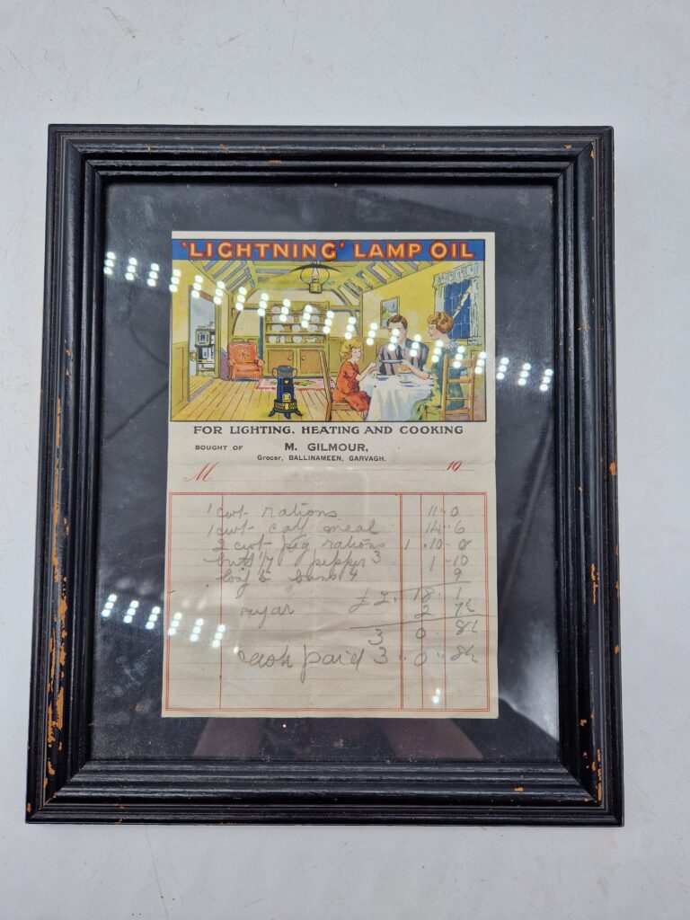 Framed Lightning Lamp Oil Receipt