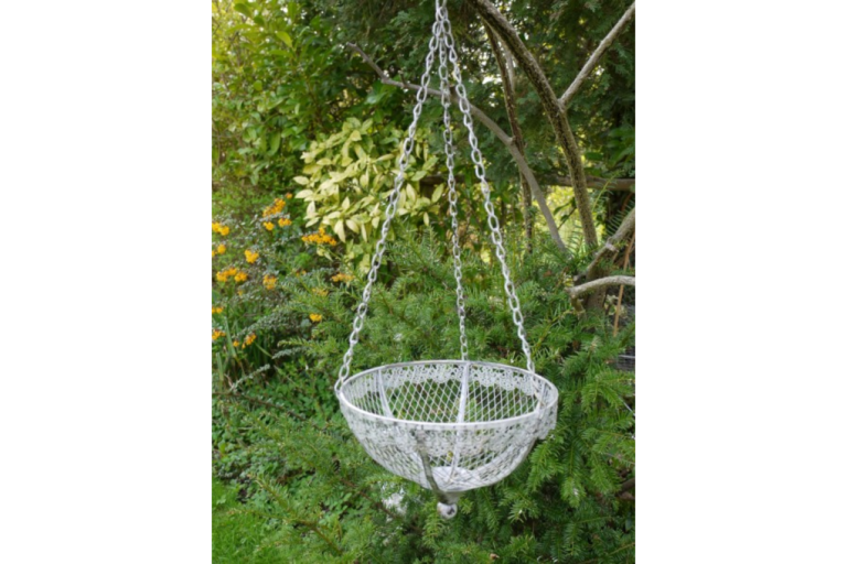 Small White Ornate Hanging Basket [3341]