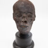 Ancient mummy head on pedestal with white background