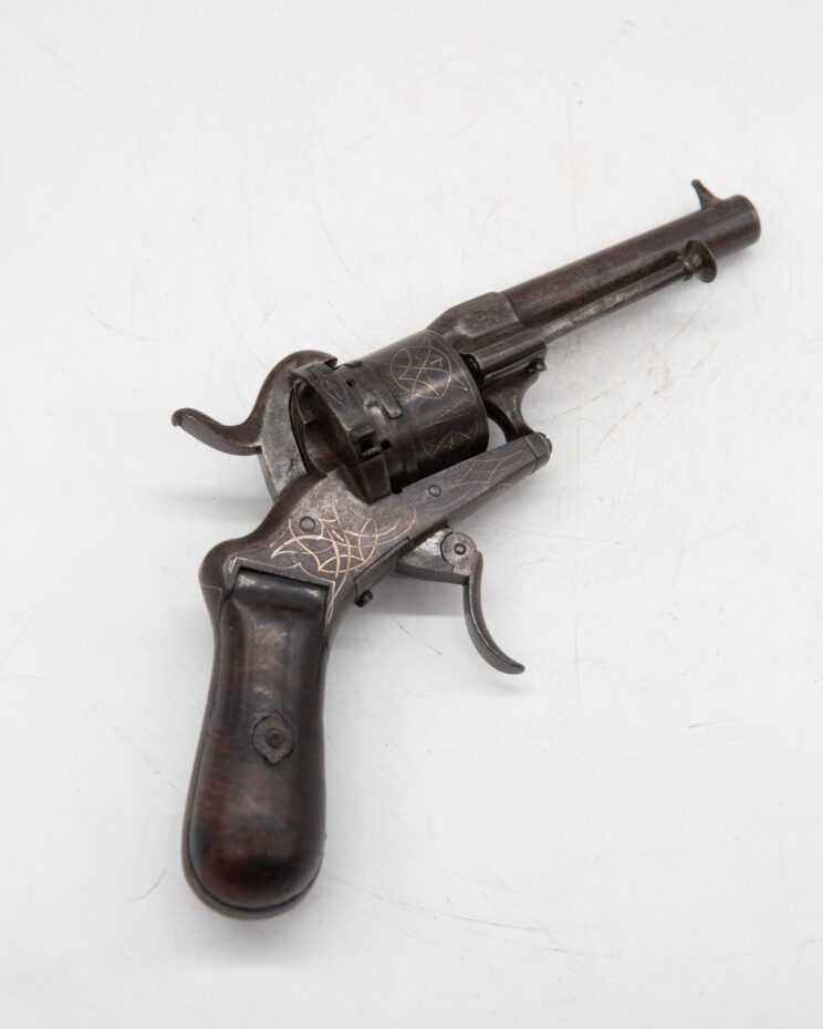 c1880 Rare J. Roux Inlaid French 7mm Pinfire Pistol