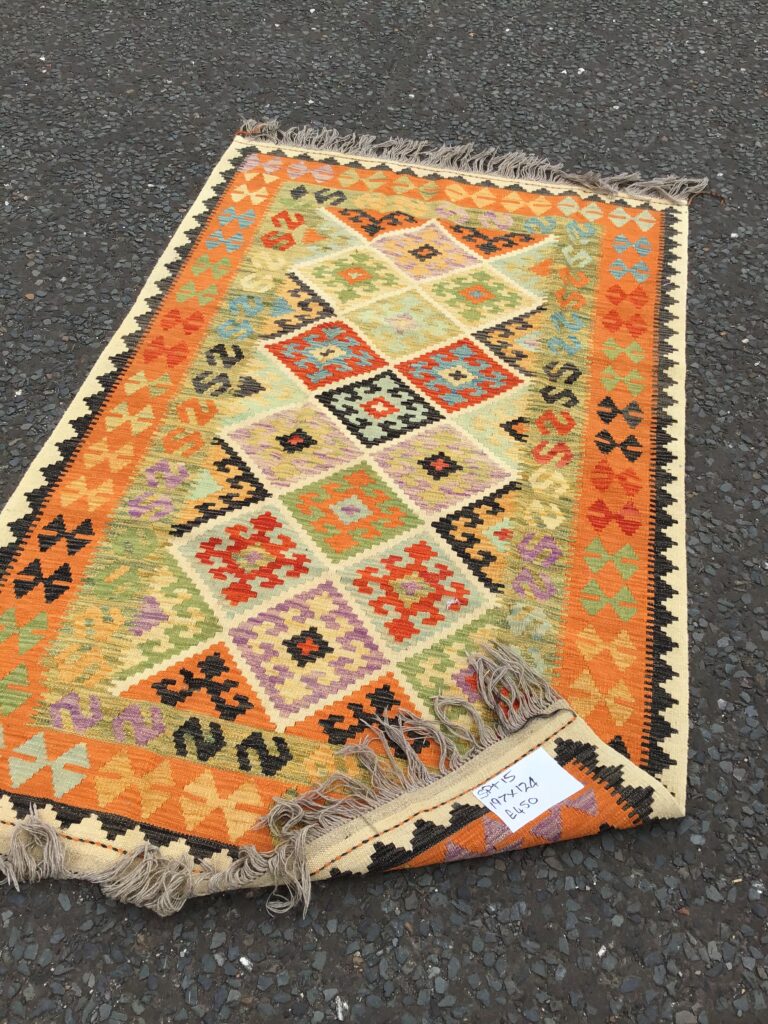 100% Wool Handwoven Afghan Kilim Multi-Coloured Pattern Rug (SPT15)