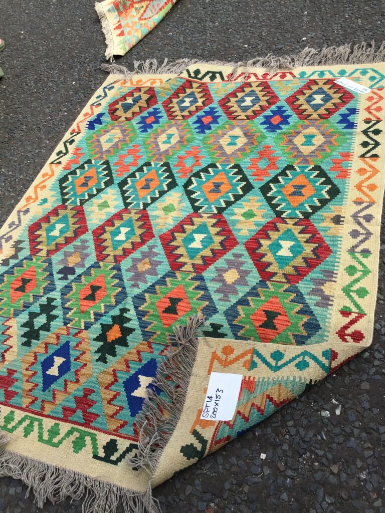 100% Wool Handwoven Afghan Kilim Multi-Coloured Pattern Rug (SPT14)