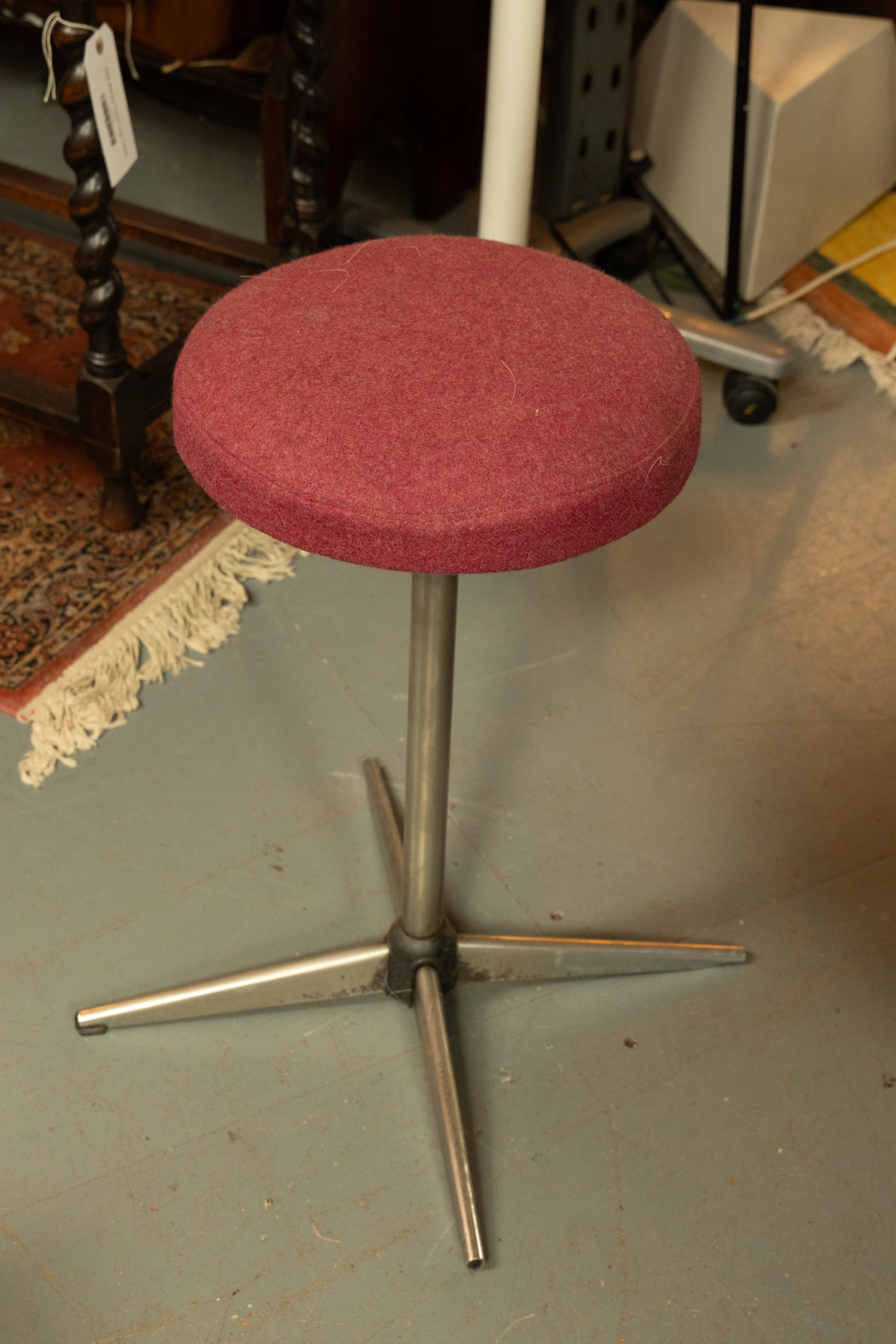 1960s Chrome Stool Upholstered in Raspberry Wool