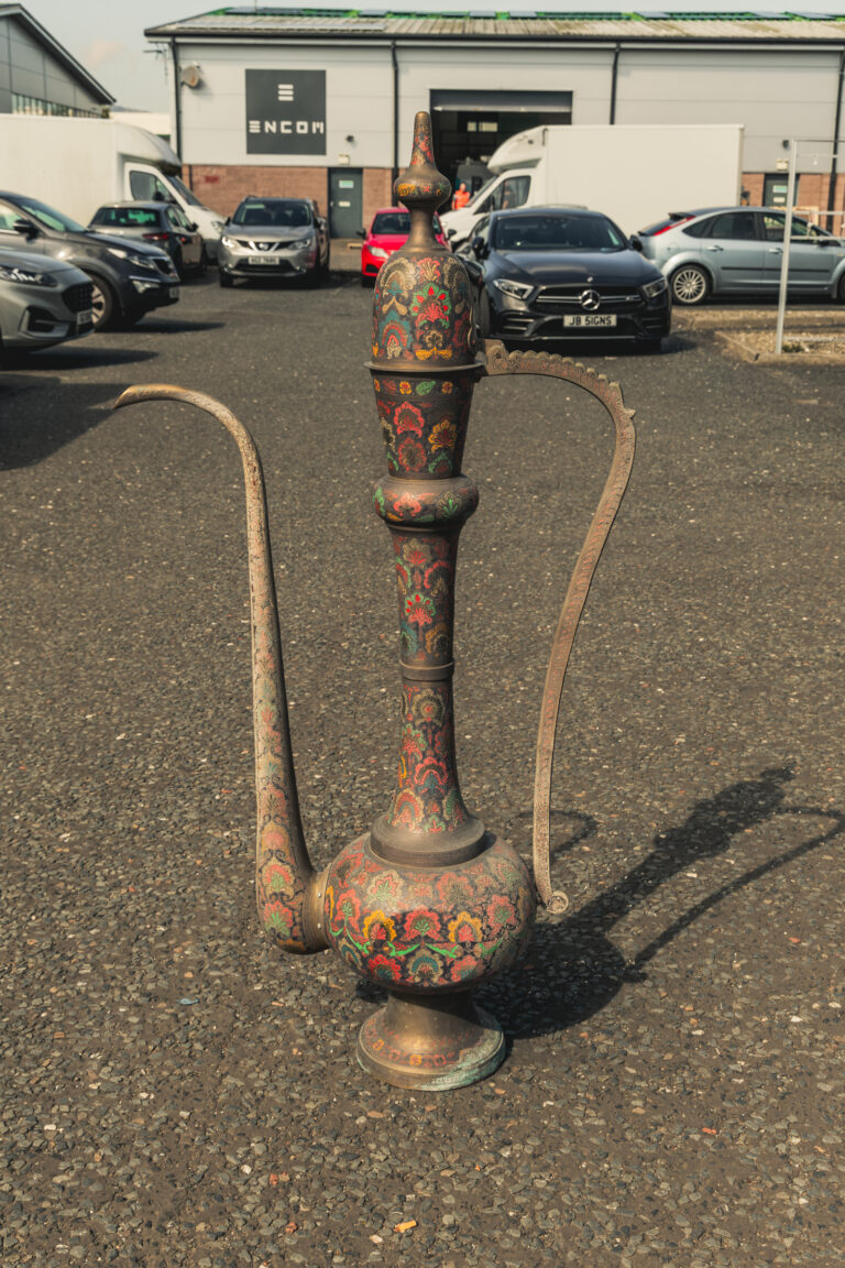 Oversized Middle Eastern Brass and Enamel Teapot