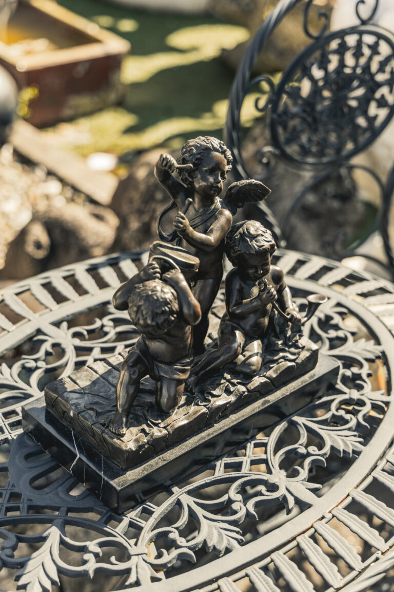 Trio of French Bronze Cherubs on Marble Plinth