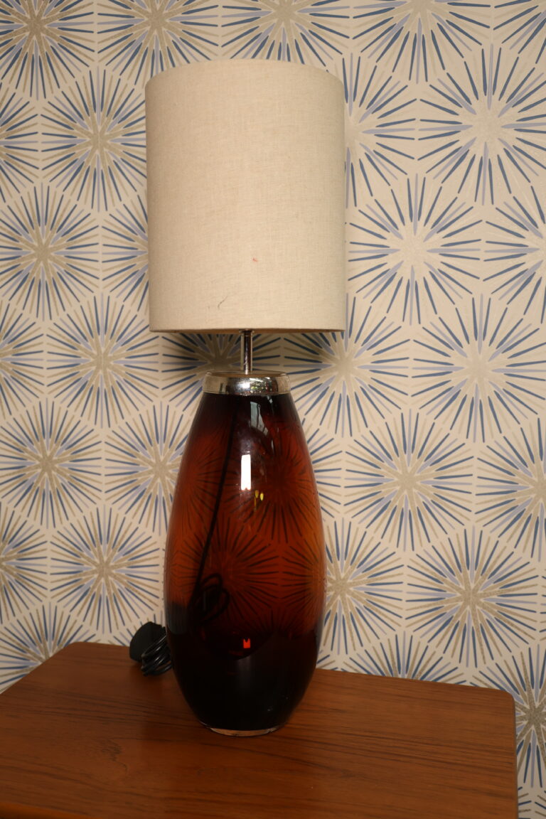 Mid Century Brown Glass Table Lamp